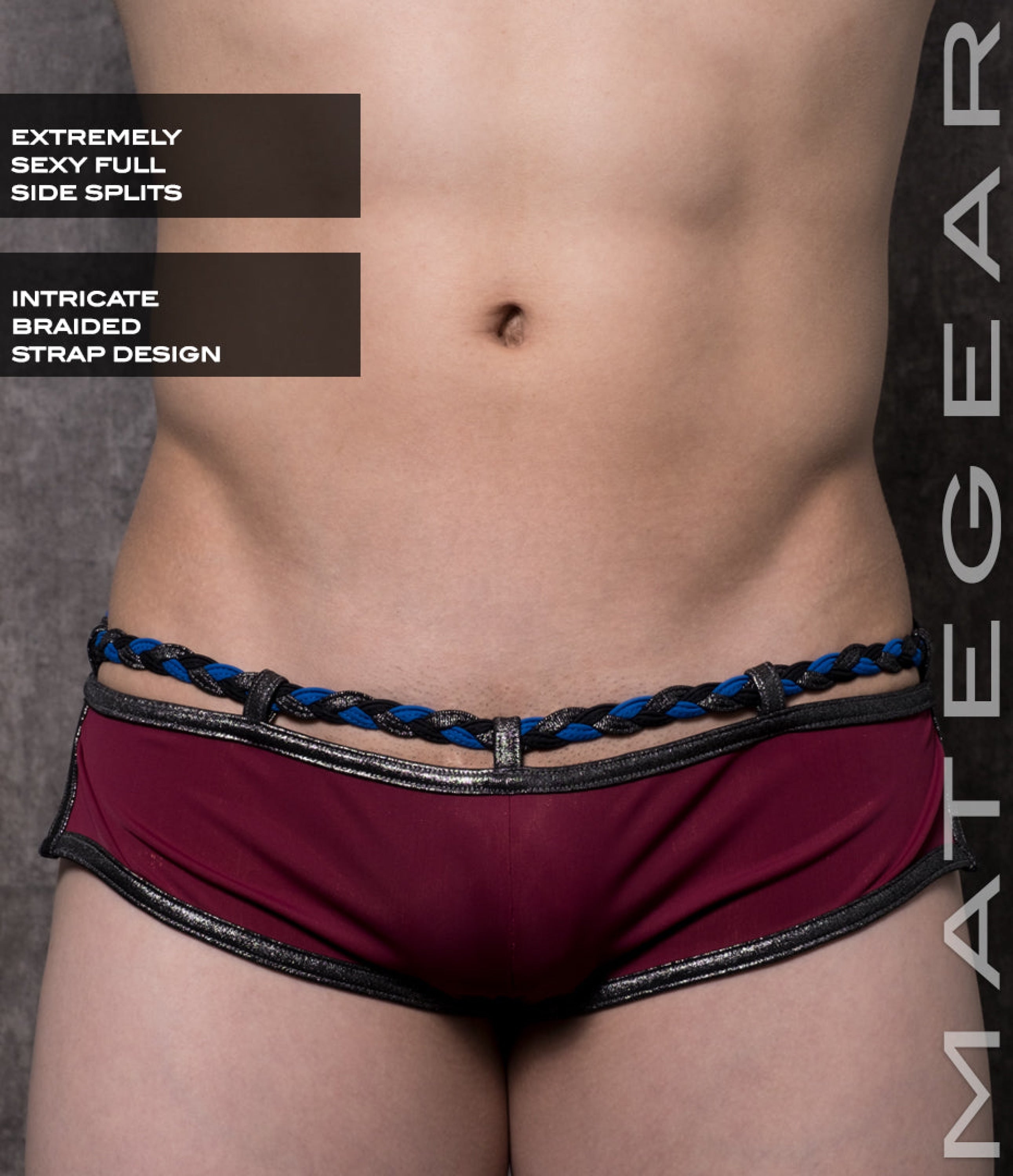 Sexy Mens Sportswear Extremely Mini Shorts - Ha Yoon Viii Deep Purple Red Nylon / Medium