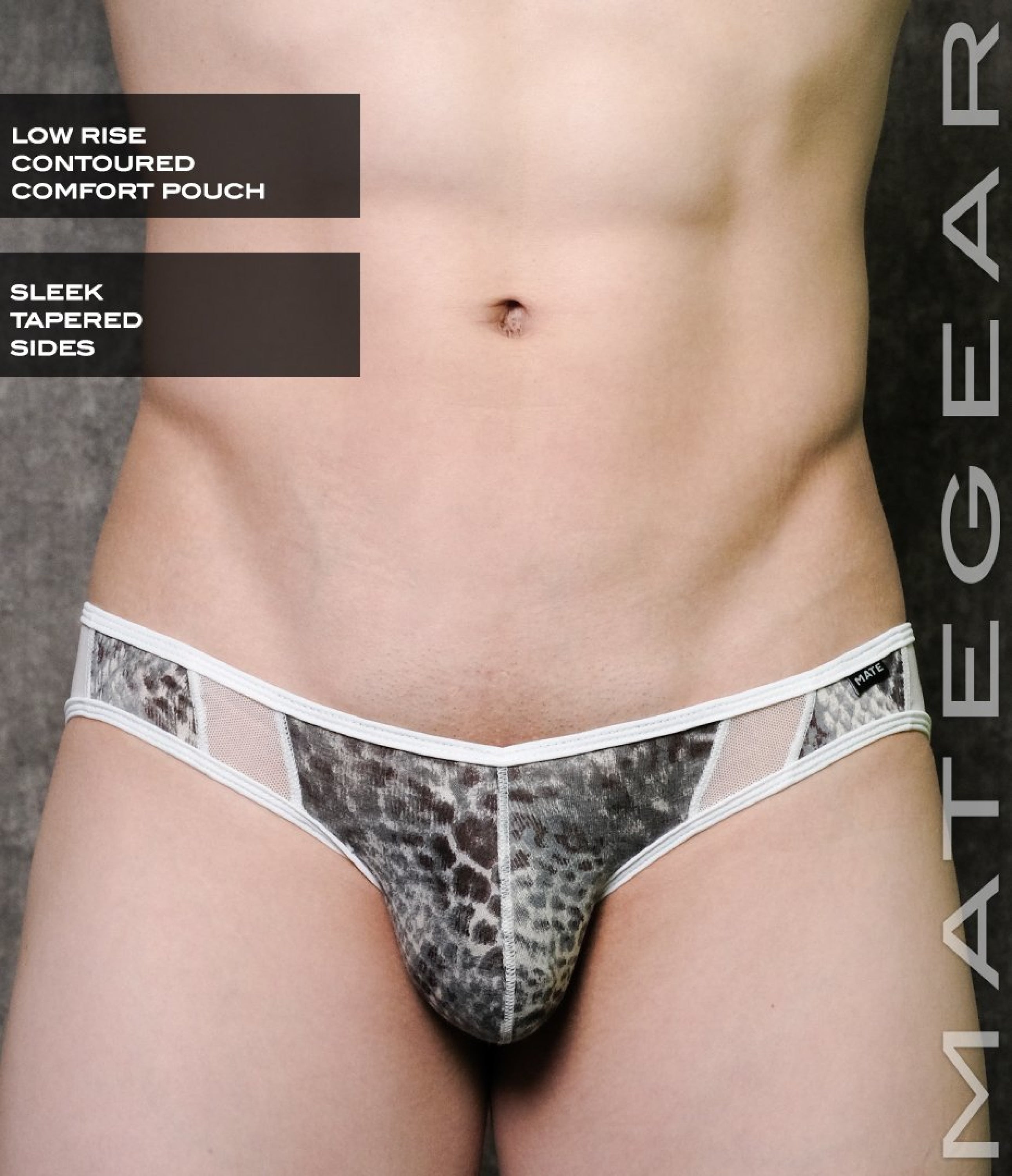 Sexy Mens Swimwear Ultra Pouch Bikini - On Hi Grey Reptile Print / Small