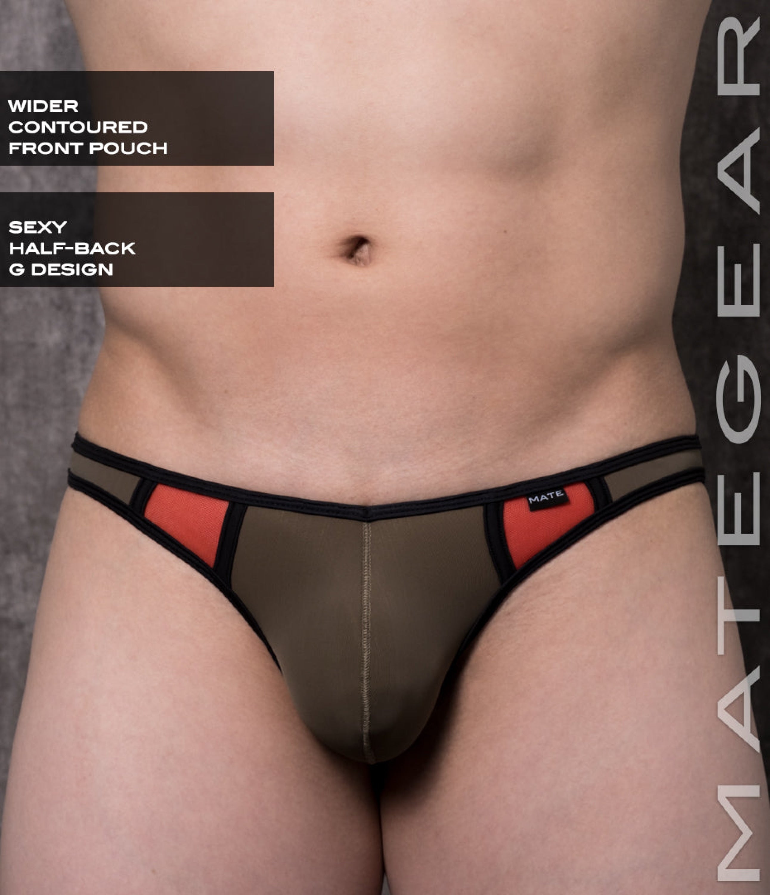 Sexy Mens Swimwear Ultra Swim Bikini - Pak Eun (Half Back G) Army Green Nylon / Medium