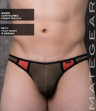 Sexy Mens Swimwear Ultra Swim Bikini - Pak Eun (Half Back G) Army Green Nylon / Medium