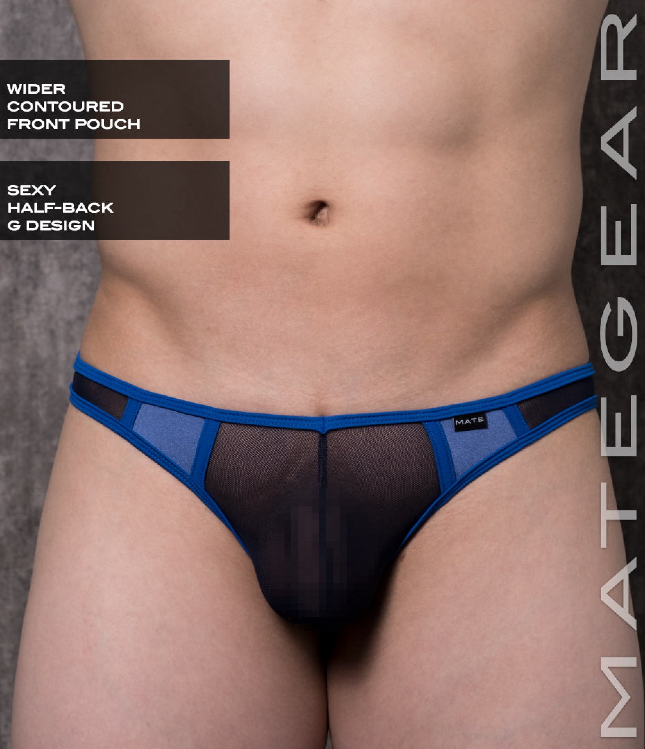 Sexy Mens Swimwear Ultra Swim Bikini - Pak Eun (Half Back G) Navy Mesh / Medium