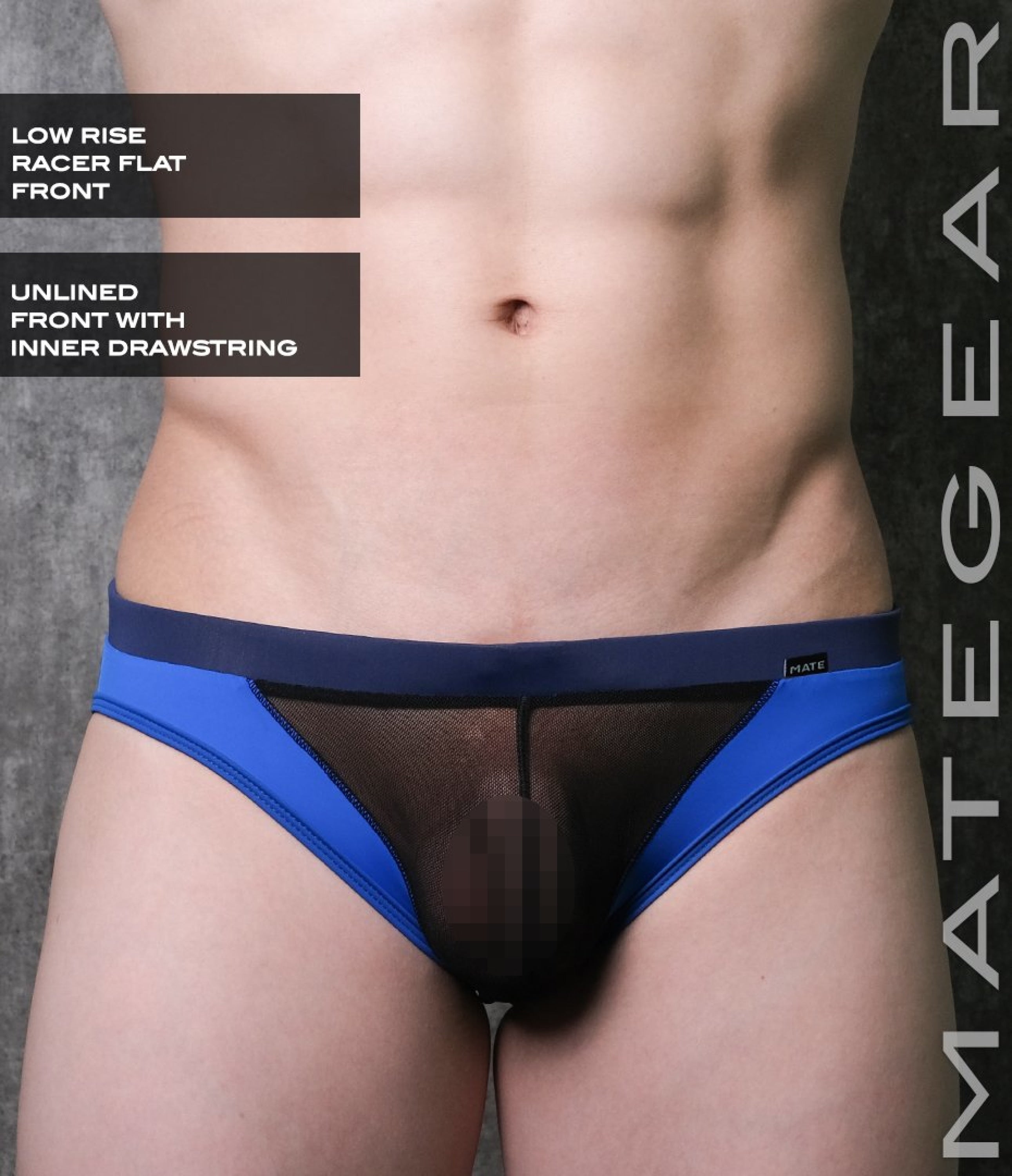 Sexy Mens Swimwear Ultra Swim Racer Bikini - Tak Jae (Low Rise Flat Front / With Drawstring) Black