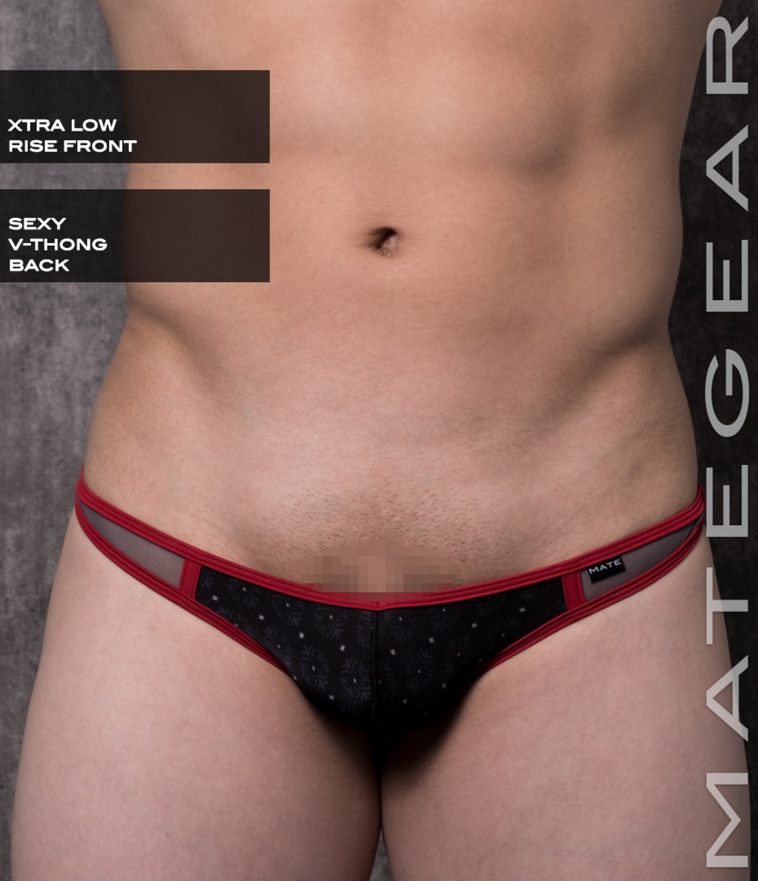 Sexy Mens Swimwear Ultra Swim Thong - Myo Mun (X-Tra Low Front/ V-Thong) Black Grey Diamond Print