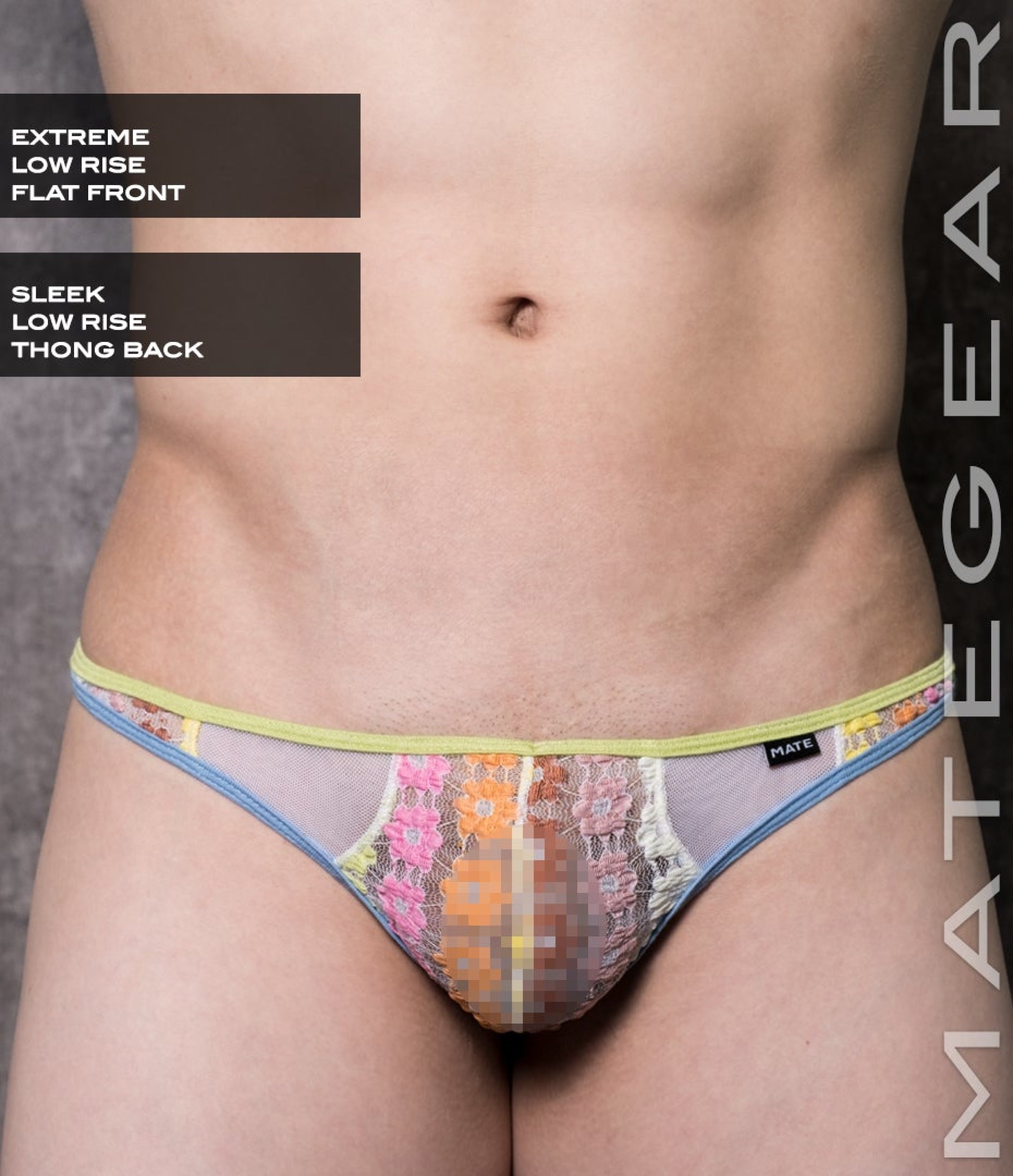 Sexy Mens Underwear Extremely Mini Thong - Sa Hyun (Flat Front) Multicolor Floral / Medium