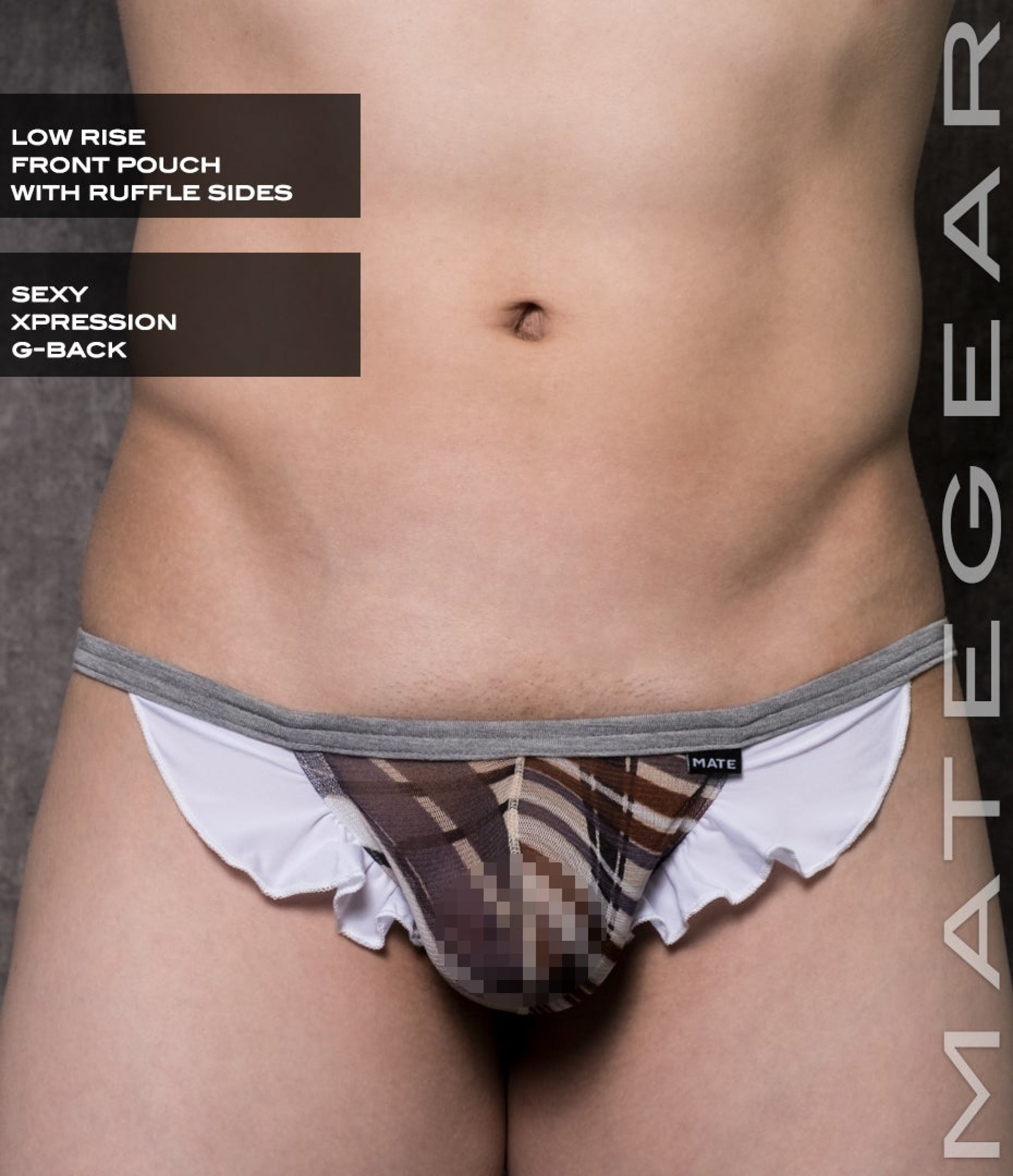 Sexy Mens Underwear Pouch Mini G - In Ho Brown Striped Mesh / Medium