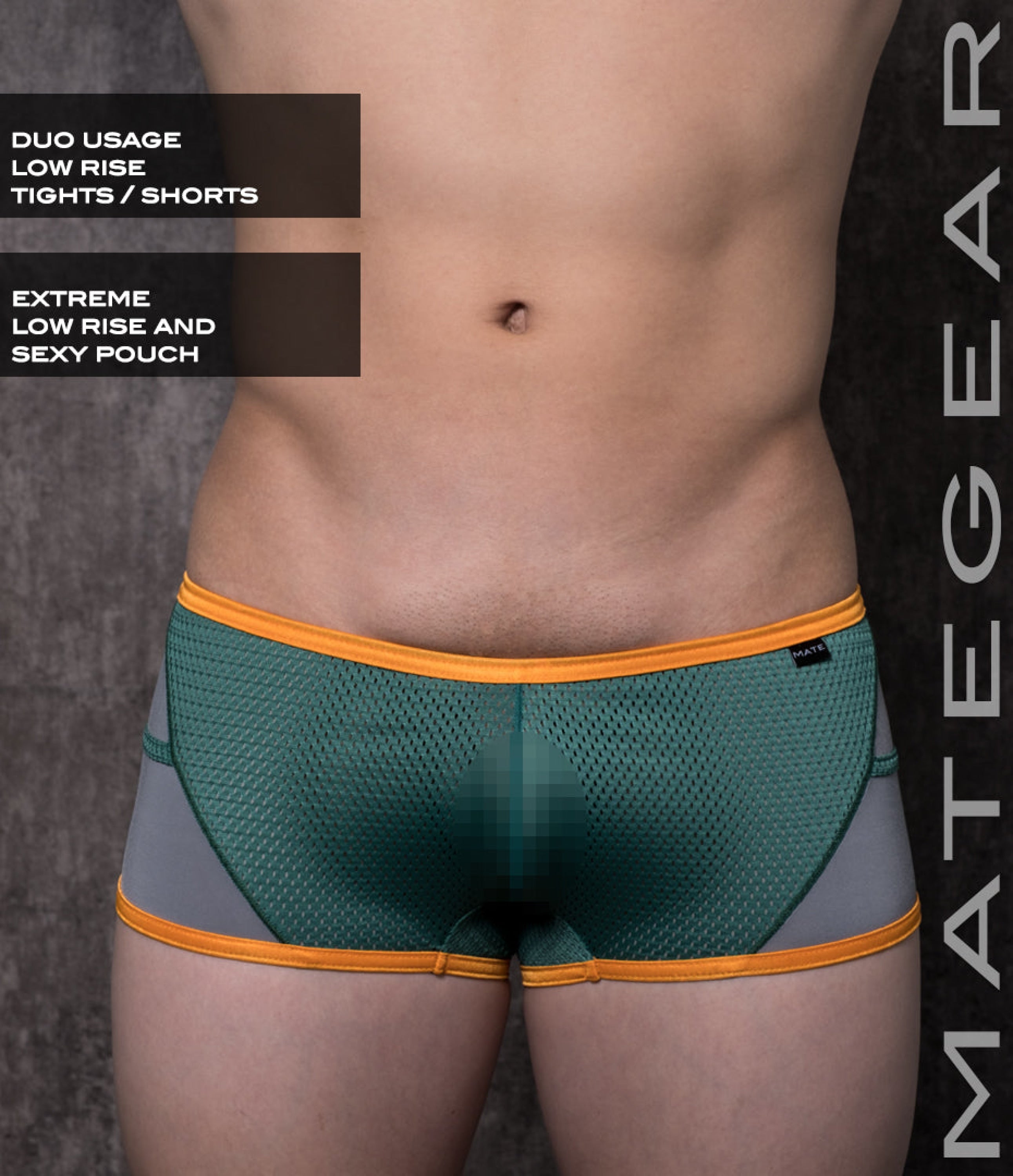 Sexy Mens Sportswear Mini Tight Shorts - Gan Dong (With Pouch) Green Sports Netting / Medium