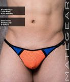 Sexy Mens Swimwear Extremely Mini G - Choe Eun (Flat Front) Orange Sports Netting / Medium