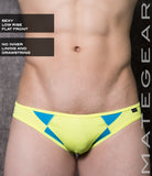 Sexy Mens Swimwear Mini Swim Bikini - An So (Low Rise Flat Front) Lime Yellow Nylon / Small