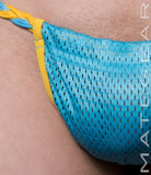 Sexy Mens Swimwear Mini Swim Jock - Yuk Mal (Adjustable Front) Skyblue Sports Netting / Size A (26