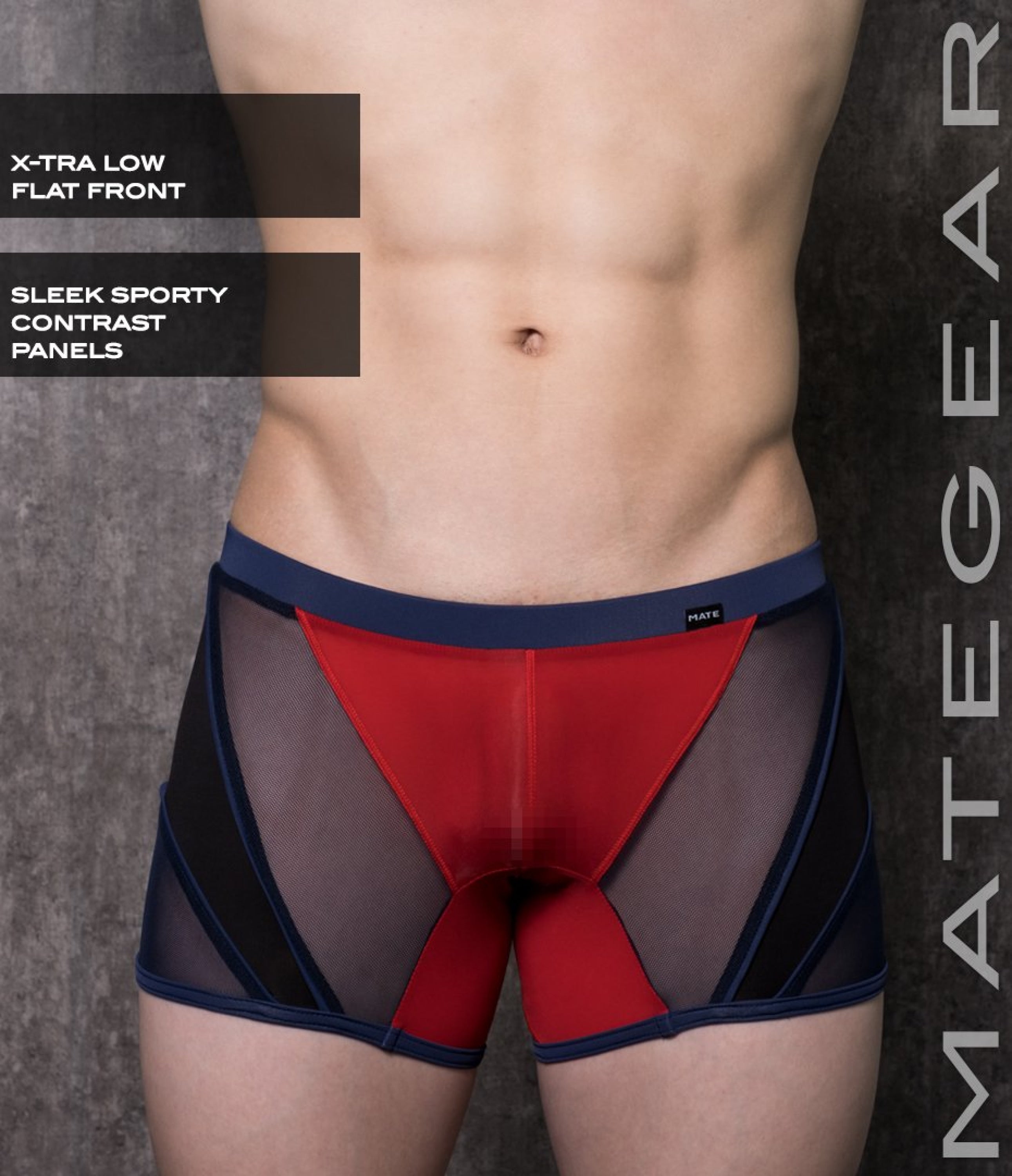 Sexy Mens Swimwear Mini Tights - Ryu Sook Ii (X-Tra Low Flat Front) Red Ultra Thin Nylon / Small