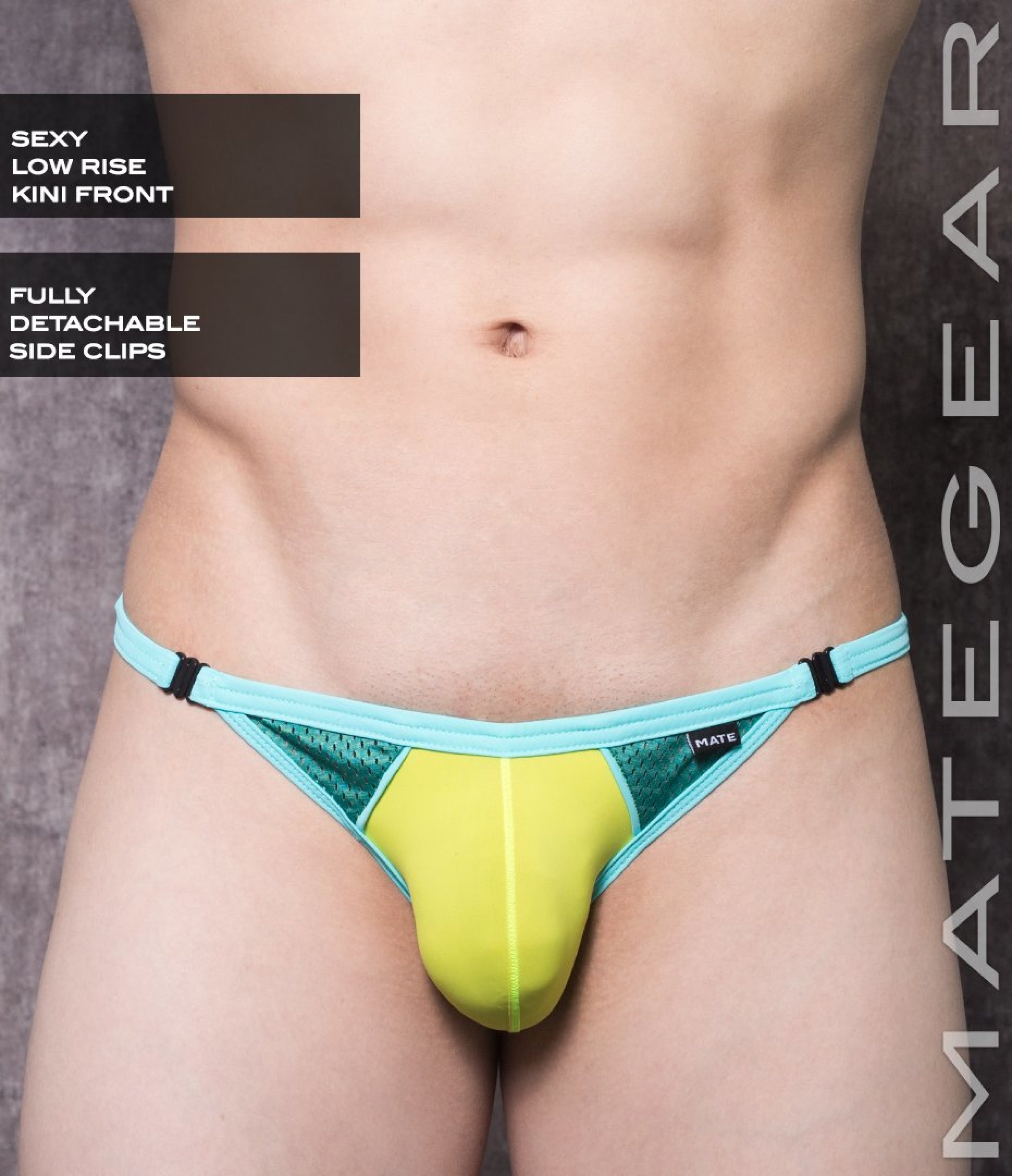 Sexy Mens Swimwear Ultra Swim Pouch Bikini - Ri Moon (Detachable Sides) Lime Yellow Thin Nylon /