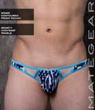 Sexy Mens Swimwear Ultra Swim Pouch Bikini - Sang Jun Viii Blue White Abstract Print Nylon / Medium