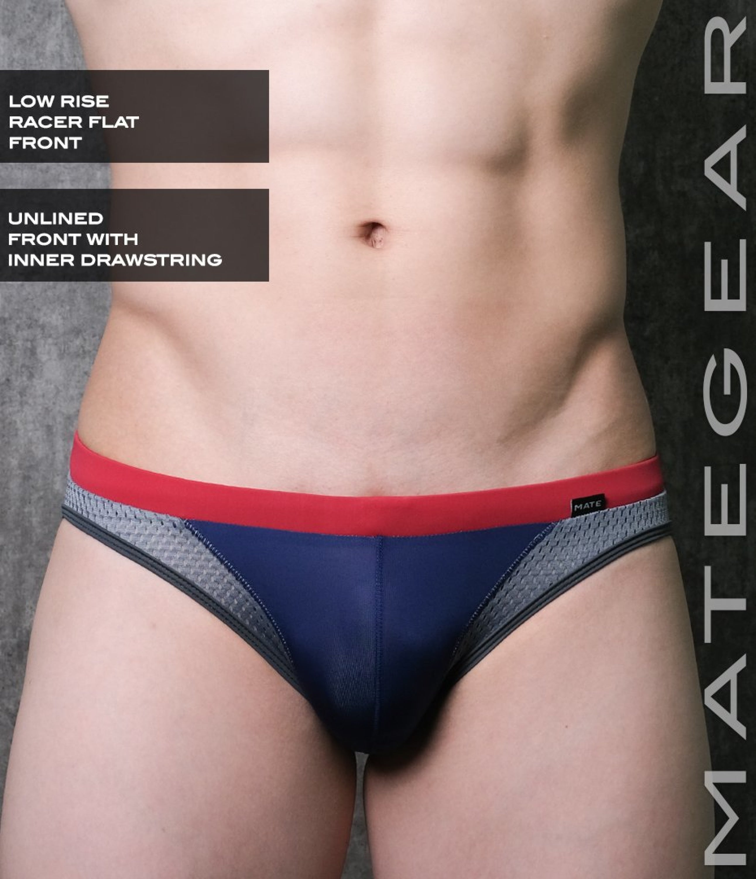 Sexy Mens Swimwear Ultra Swim Racer Bikini - Tak Jae (Low Rise Flat Front / With Drawstring) Navy