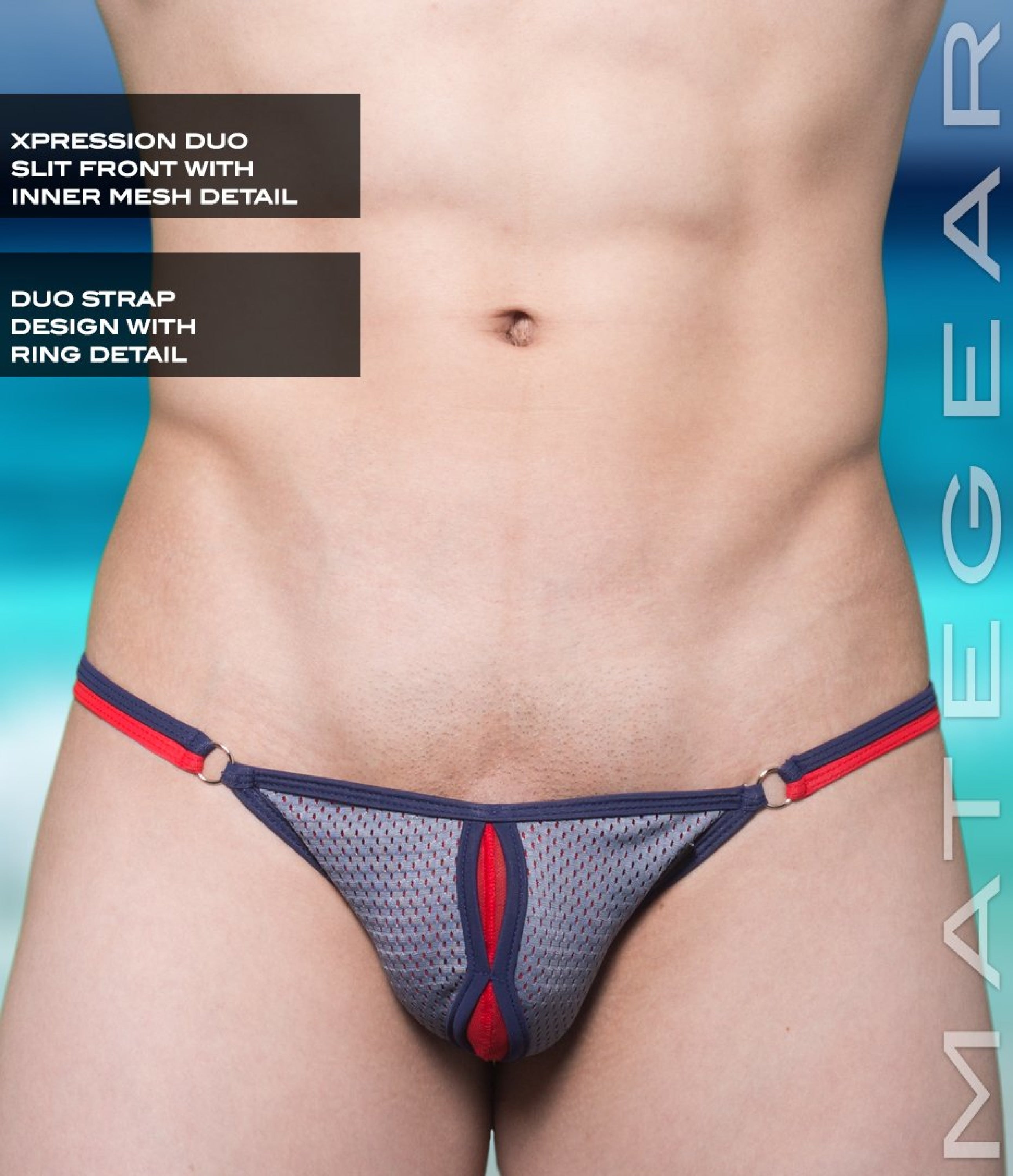 Sexy Mens Swimwear Xpression Mini Swim Bikini - Hu Hyo (Double Slit Front) Grey Sports Netting /