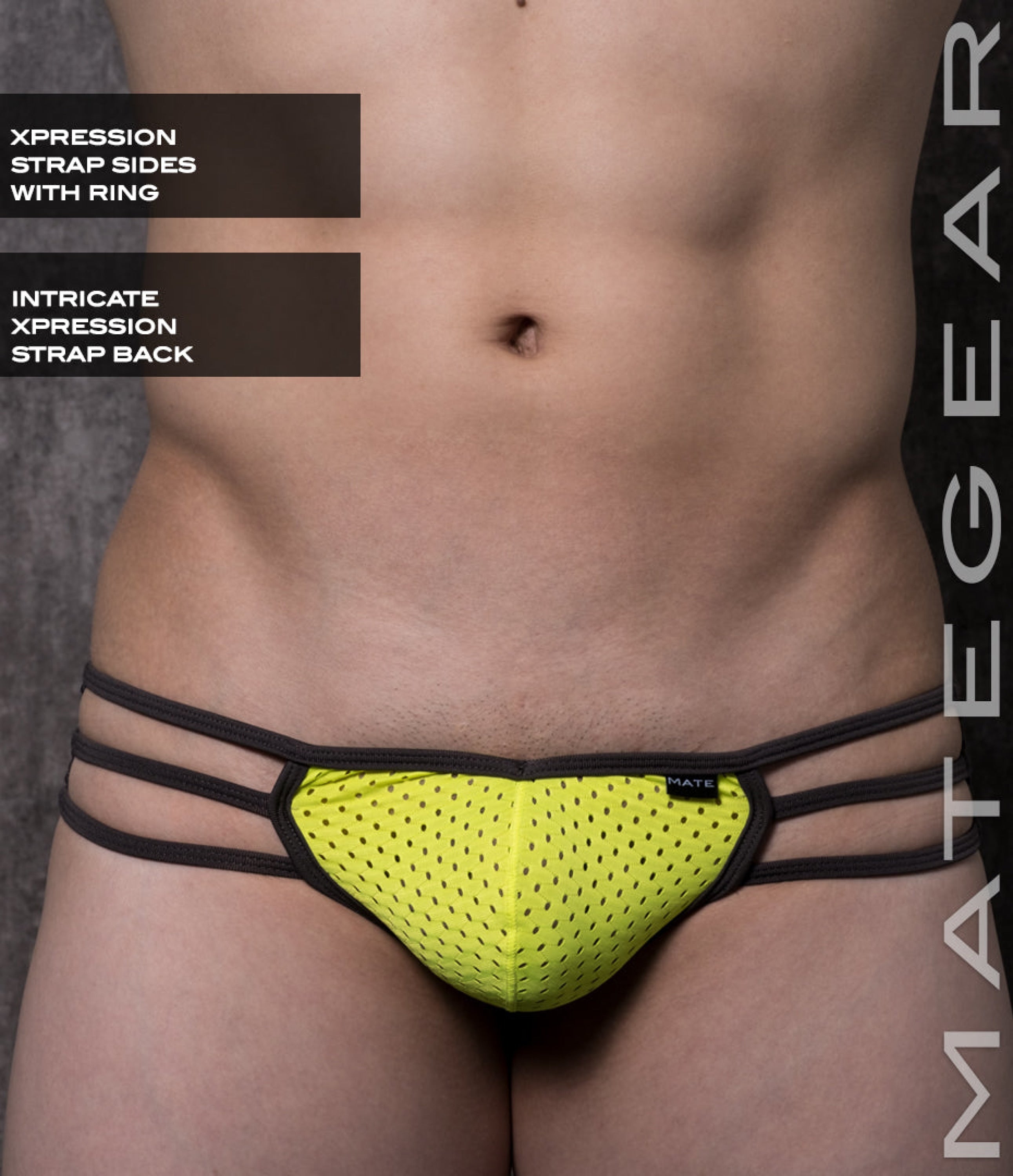 Sexy Mens Swimwear Xpression Ultra Bikini - Ae Cha (Strap Back) Yellow Sports Netting / Medium