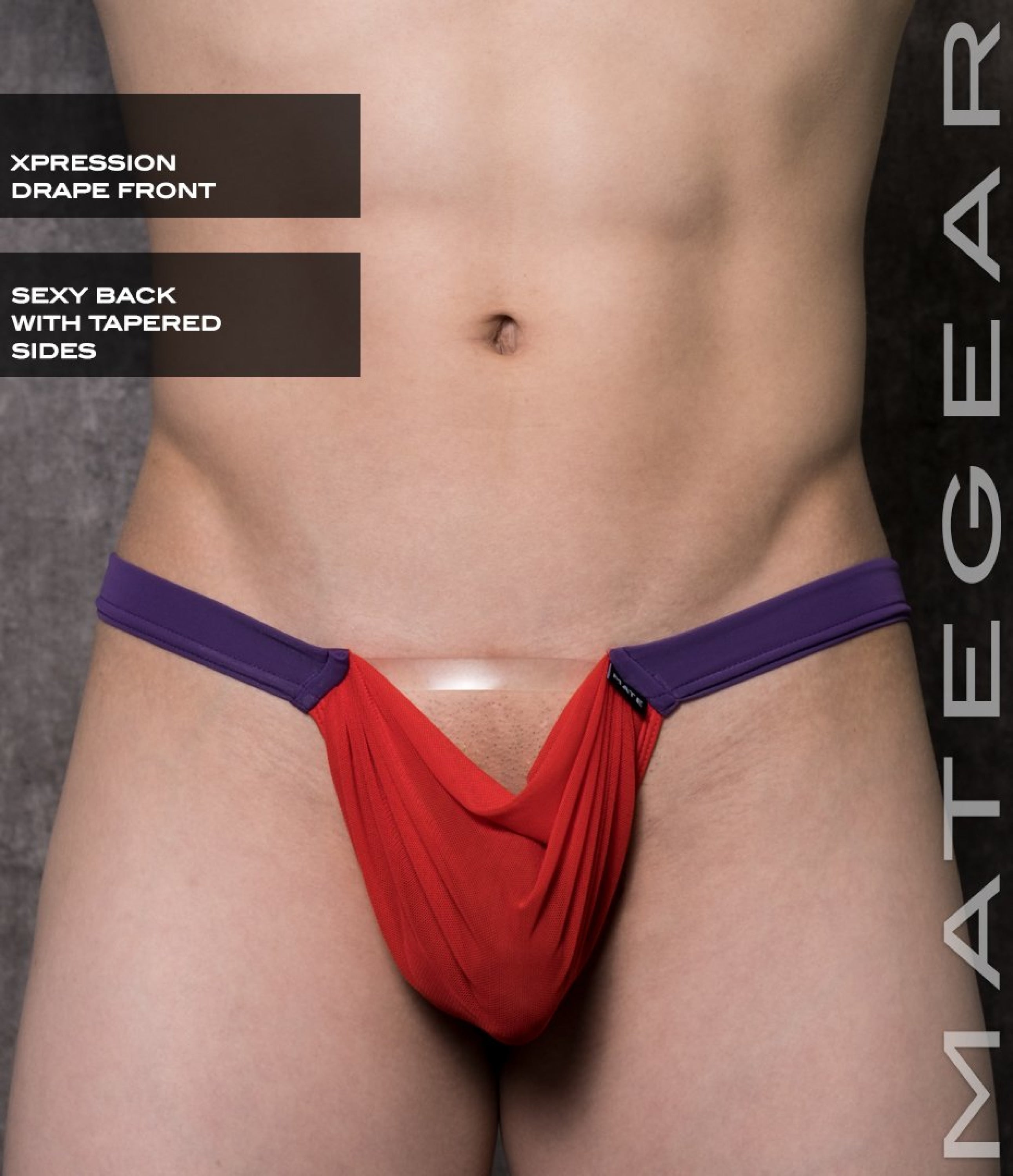 Sexy Mens Swimwear Xpression Ultra Swim Bikini - Yun Hoe (Drape Front) Red Mesh / Medium