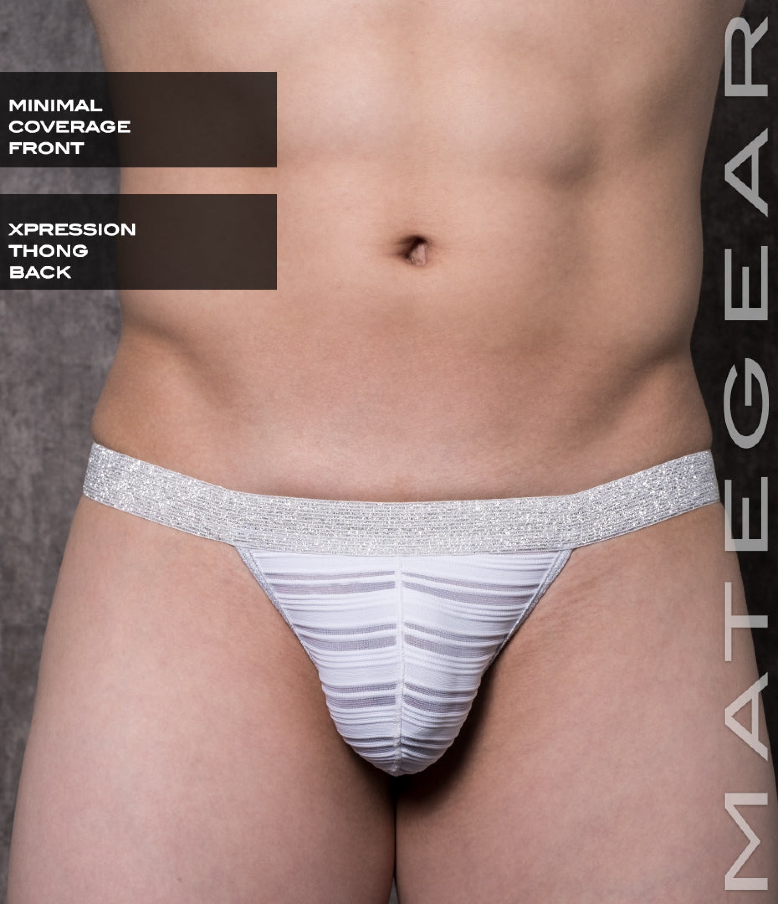 Sexy Mens Underwear Extremely Mini Thong - Gan Tae White Striped Texture / Medium
