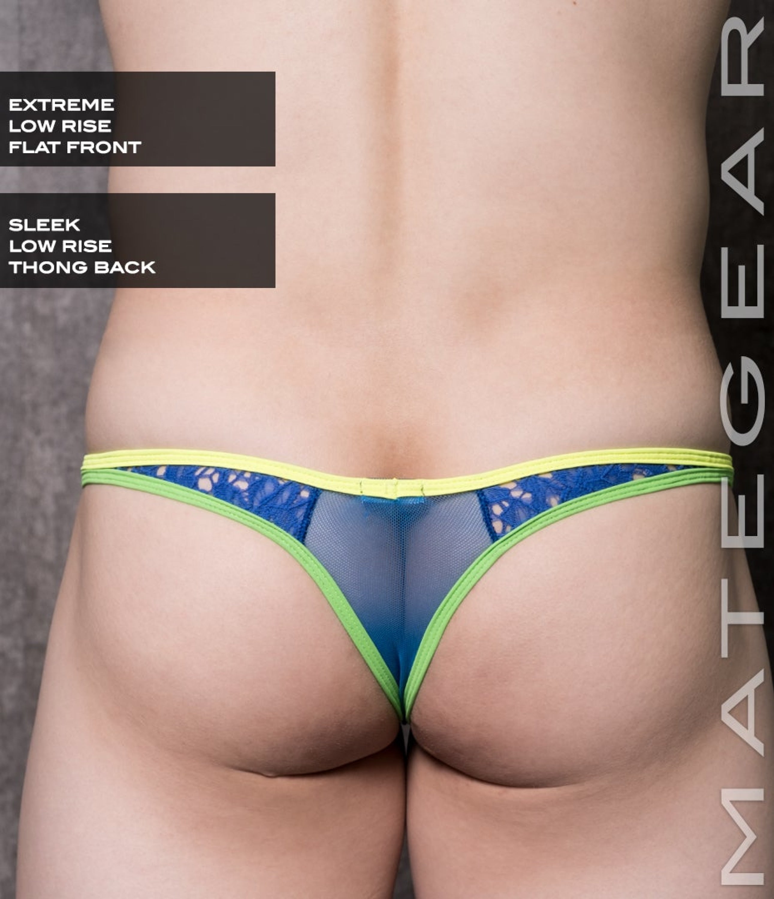 Mens Smooth Front, Skinny Strap, T-Back thong - shown in Lime