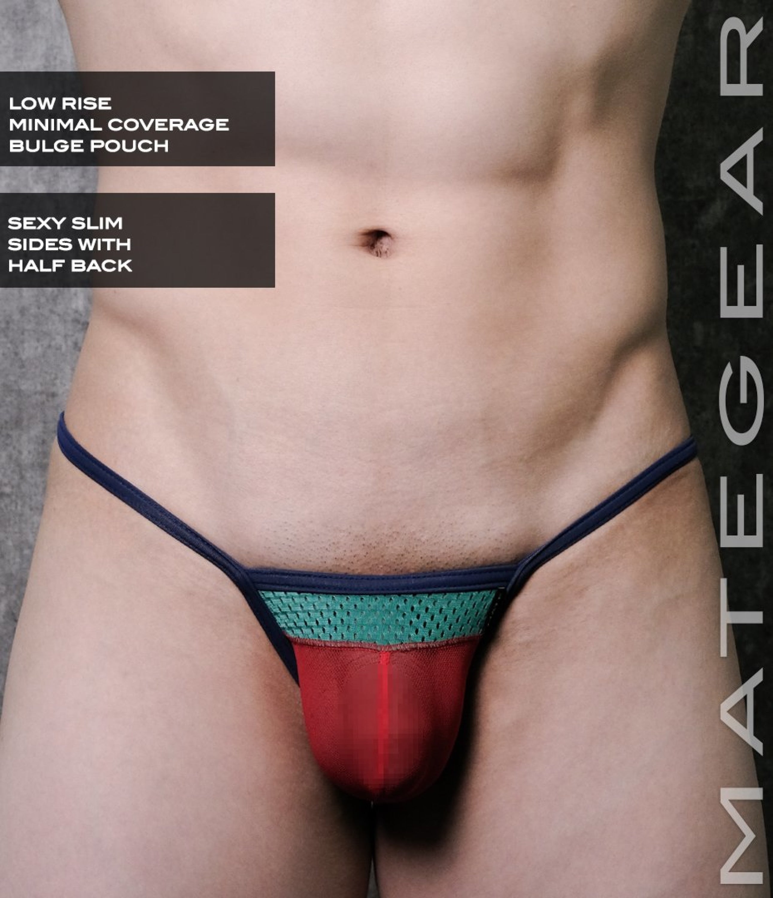 Sexy Mens Underwear Ultra Pouch Bikini - Je Mi (Low Rise Front) Red Mesh / Small