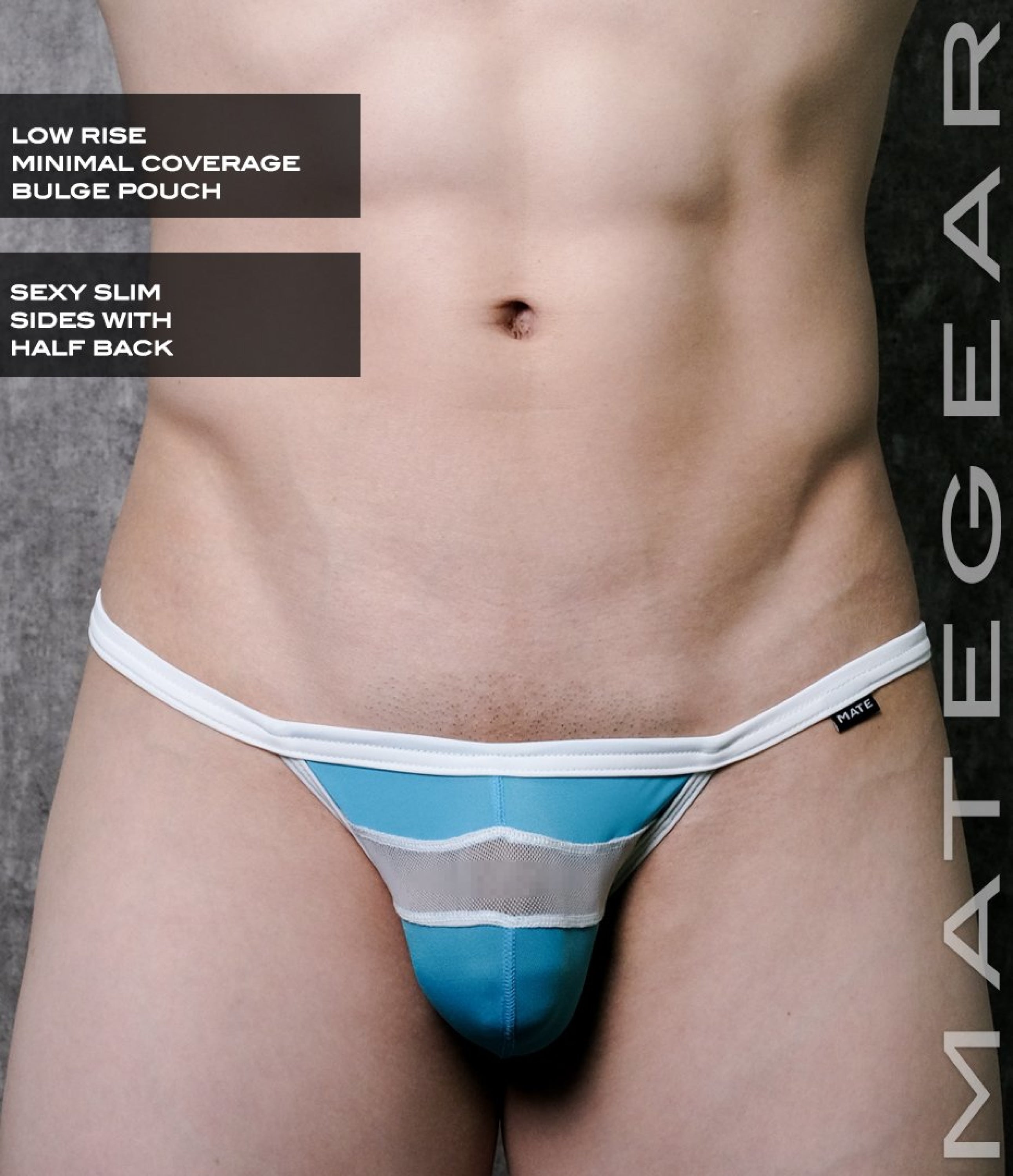 Sexy Mens Underwear Ultra Pouch Bikini - Ree Chul (Low Rise Front) Blue Thin Nylon / Small